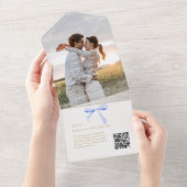 Blauw en Wit | Trendy Lint Bruiloft OR All In One Uitnodiging (Afscheurbaar)