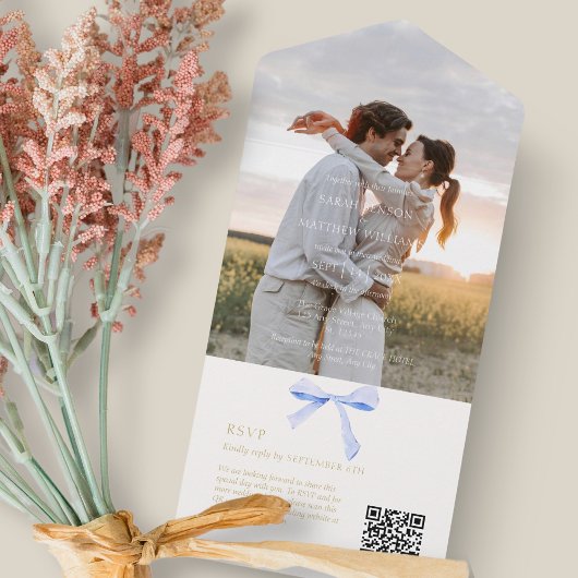 Blauw en Wit | Trendy Lint Bruiloft OR All In One Uitnodiging