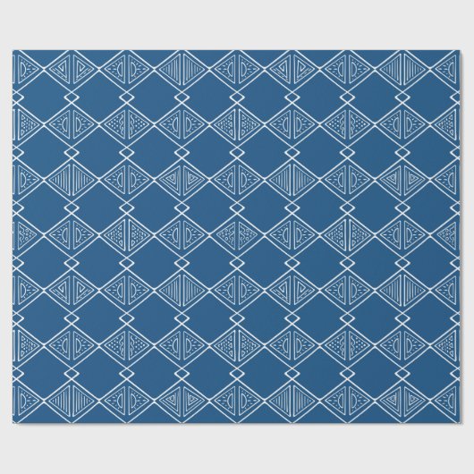 Blauw en Wit Tribal Mudcloth Geïnspireerd Geometri Cadeaupapier (Vlak)