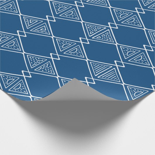Blauw en Wit Tribal Mudcloth Geïnspireerd Geometri Cadeaupapier (Hoek)