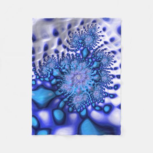 Blauw en wit Trippy Groovy Fine Fractal Abstract Fleece Deken (Voorkant)
