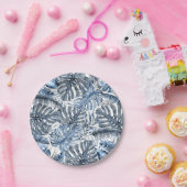  blauw en wit tropisch handpalm papieren bordje (Feest)