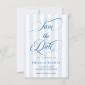 Blauw en wit trouwfoto Save The Date (Voorkant)