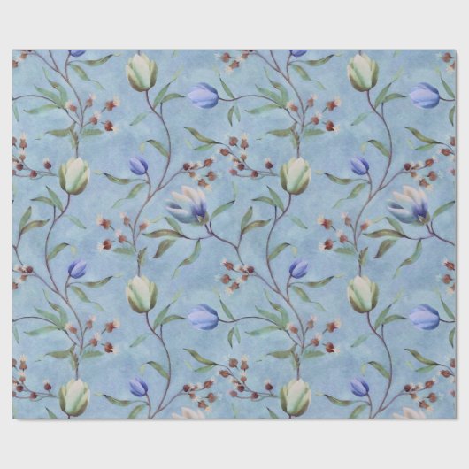 Blauw en wit Tulps Anemones Pattern Cadeaupapier (Vlak)