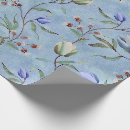 Blauw en wit Tulps Anemones Pattern Cadeaupapier (Hoek)