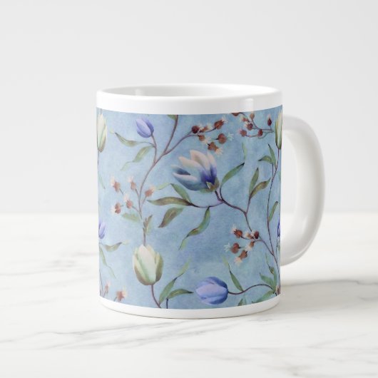 Blauw en wit Tulps Anemones Pattern Grote Koffiekop (Voorkant rechts)