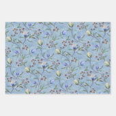 Blauw en wit Tulps Anemones Pattern Inpakpapier Vel (Voorkant 3)