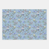 Blauw en wit Tulps Anemones Pattern Inpakpapier Vel (Voorkant 3)