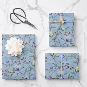 Blauw en wit Tulps Anemones Pattern Inpakpapier Vel