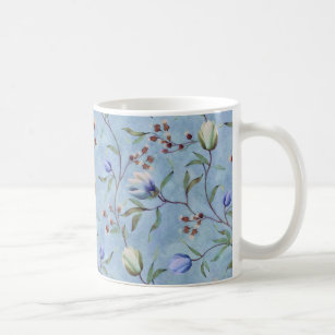 Blauw en wit Tulps Anemones Pattern Koffiemok