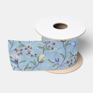 Blauw en wit Tulps Anemones Pattern Satijnen Lint