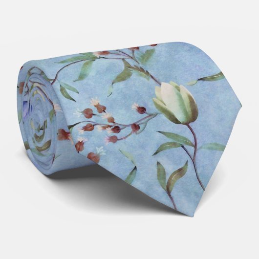 Blauw en wit Tulps Anemones Pattern Stropdas (Opgerold)