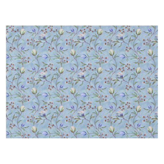 Blauw en wit Tulps Anemones Pattern Tafelkleed (Voorkant (Horizontaal))