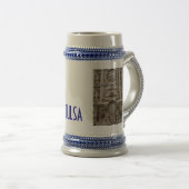 Blauw en wit "TULSA green man" stein Bierpul (Voorkant rechts)