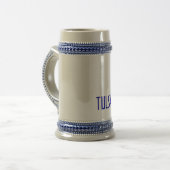 Blauw en wit "TULSA green man" stein Bierpul (Voorkant links)