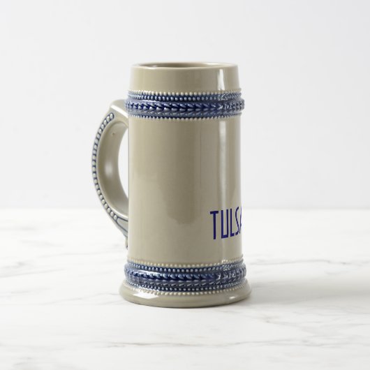 Blauw en wit "TULSA green man" stein Bierpul (Voorkant links)