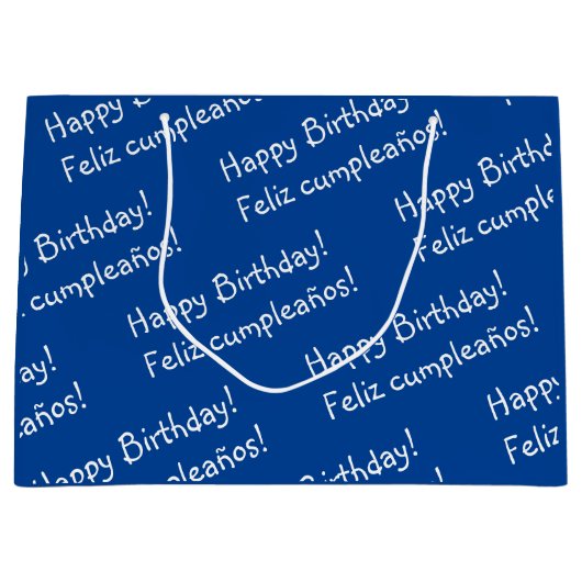 Blauw en wit Tweetalige Gelukkige Verjaardag Groot Cadeauzakje (Voorkant)