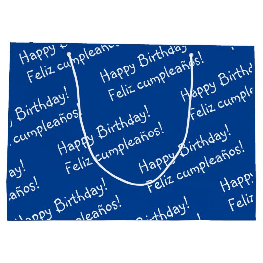 Blauw en wit Tweetalige Gelukkige Verjaardag Groot Cadeauzakje (Achterkant)