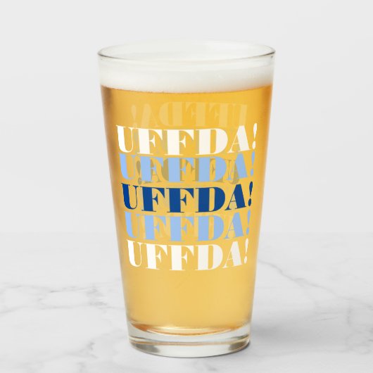 Blauw en Wit Uffda Bierglas Glas (Voorkant gevuld)