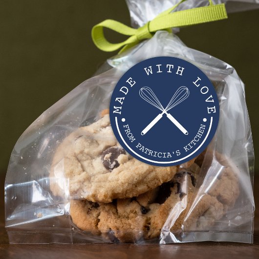 Blauw en wit uit de keuken met liefde gemaakt ronde sticker