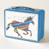 Blauw en wit Unicorn Metal Lunch Box (Achterkant)