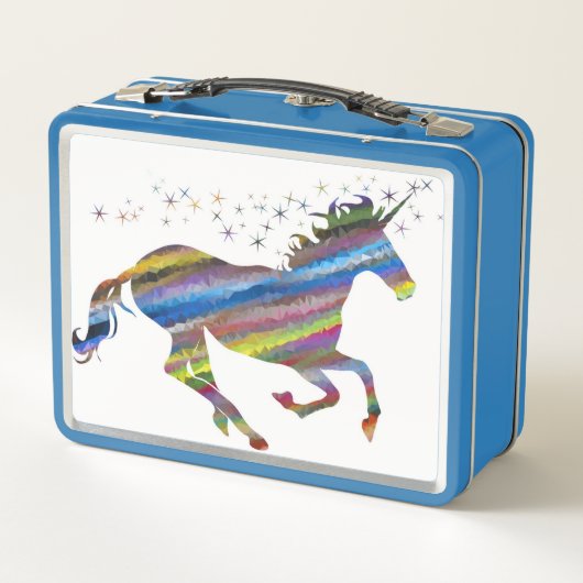 Blauw en wit Unicorn Metal Lunch Box (Achterkant)