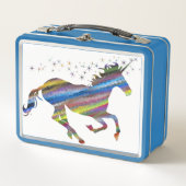 Blauw en wit Unicorn Metal Lunch Box (Voorkant)