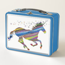 Blauw en wit Unicorn Metal Lunch Box