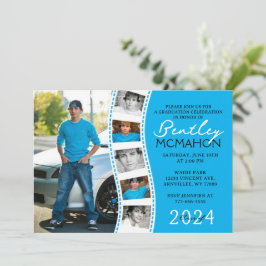 Blauw en Wit Unieke Filmstrip 6 Foto Afstuderen Kaart