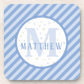 Blauw en wit ursery Decor. Monogram Bier Onderzetter (Voorkant)
