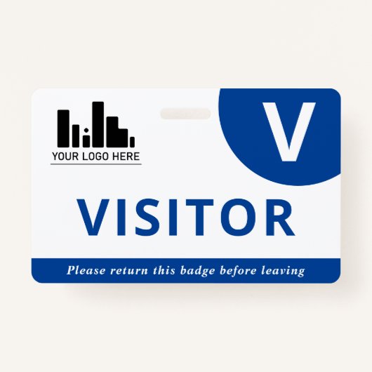 Blauw en wit Uw Logo Bezoeker Badge (Voorkant)