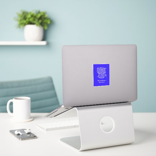 Blauw en wit Vase Bookplaat Sticker (Laptop op bureau)