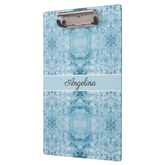 Blauw en wit veerpatroon, aanpasbaar klembord (Links)