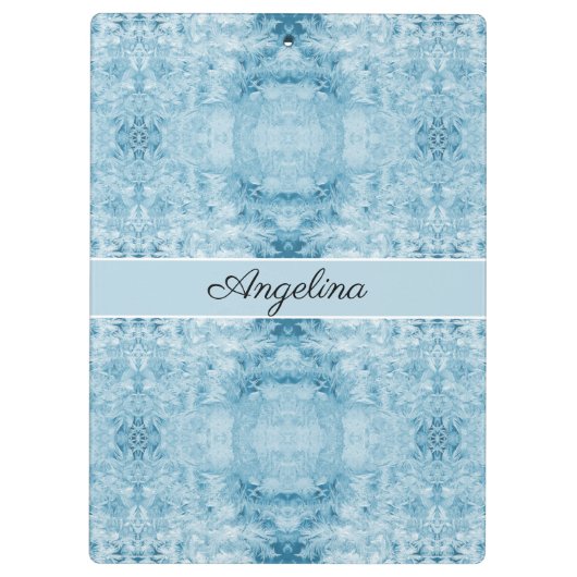 Blauw en wit veerpatroon, aanpasbaar klembord (Achterkant)