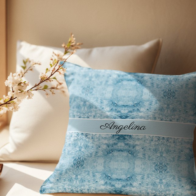 Blauw en wit veerpatroon, aanpasbaar kussen (Creator heeft geüpload)