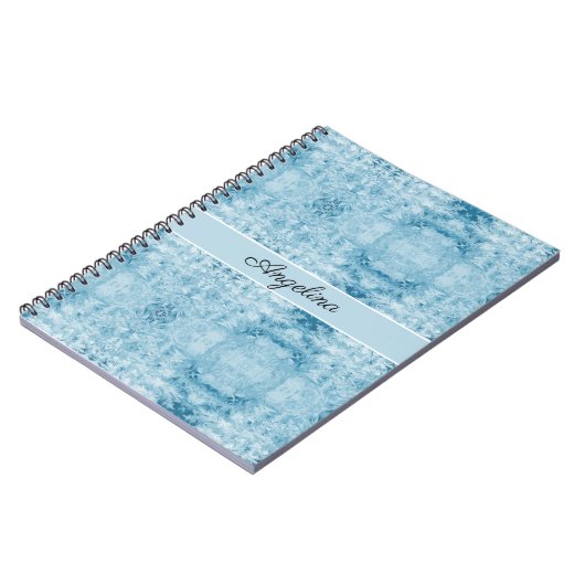 Blauw en wit veerpatroon, aanpasbaar notitieboek (Linkerzijde)