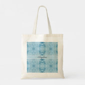 Blauw en wit veerpatroon, aanpasbaar tote bag (Achterkant)