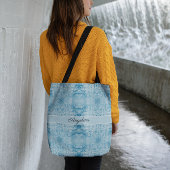 Blauw en wit veerpatroon, aanpasbaar tote bag
