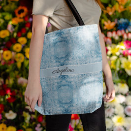 Blauw en wit veerpatroon, aanpasbaar tote bag