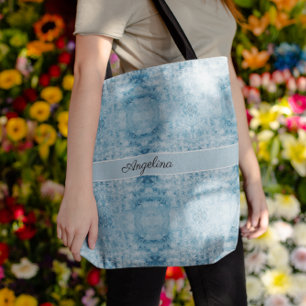 Blauw en wit veerpatroon, aanpasbaar tote bag