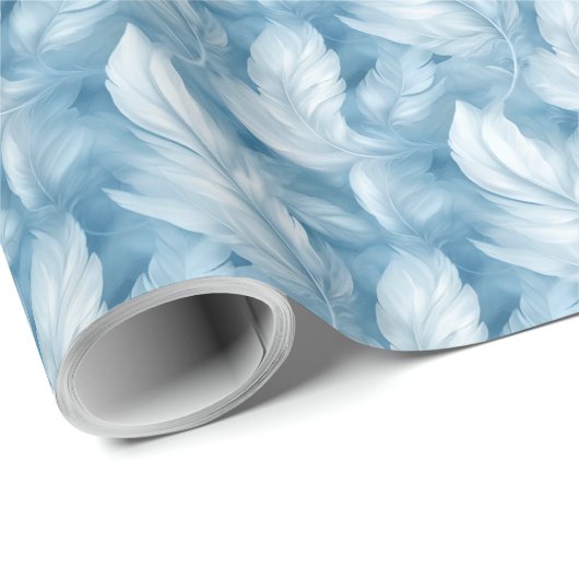 Blauw en wit veerpatroon bruids- cadeaupapier (Rol Hoek)