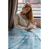 Blauw en wit veerpatroon fleece deken