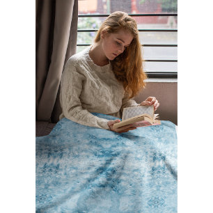 Blauw en wit veerpatroon fleece deken