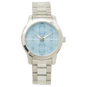 Blauw en wit veerpatroon horloge