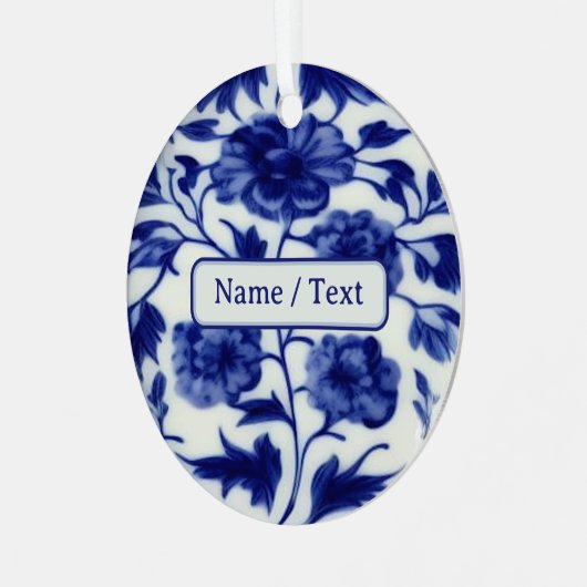  blauw en wit ventilatorschilderen - aangepaste te metalen ornament (Voorkant links)