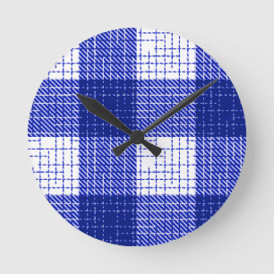 Blauw en wit vet geblokt geruit ontwerp ronde klok