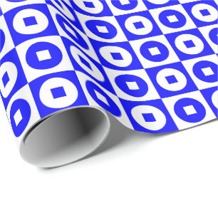 Blauw en Wit Vierkant Cirkel Cadeaupapier