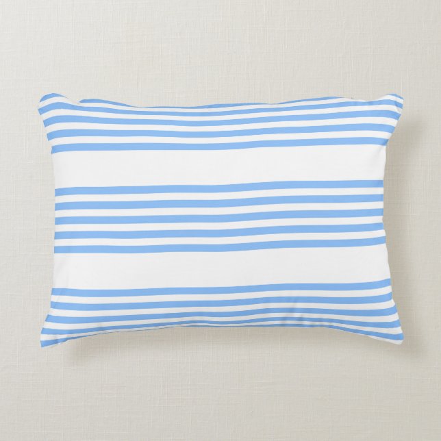 Blauw en wit vijf strepen patroon accent kussen (Voorkant)
