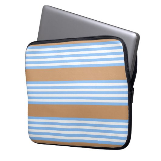 Blauw en wit vijf strepen patroon met tint laptop sleeve (Voorkant Links)