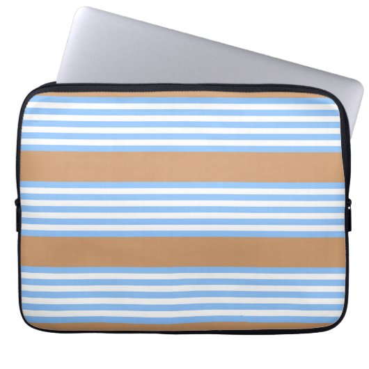 Blauw en wit vijf strepen patroon met tint laptop sleeve (Voorkant)